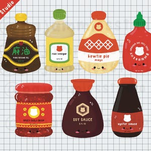 Asian Condiments and Sauces Vinyl Sticker | Sticker Sheet | Cute Stickers | Kawaii Stickers | Weatherproof Vinyl Die Cut | Planner Stickers