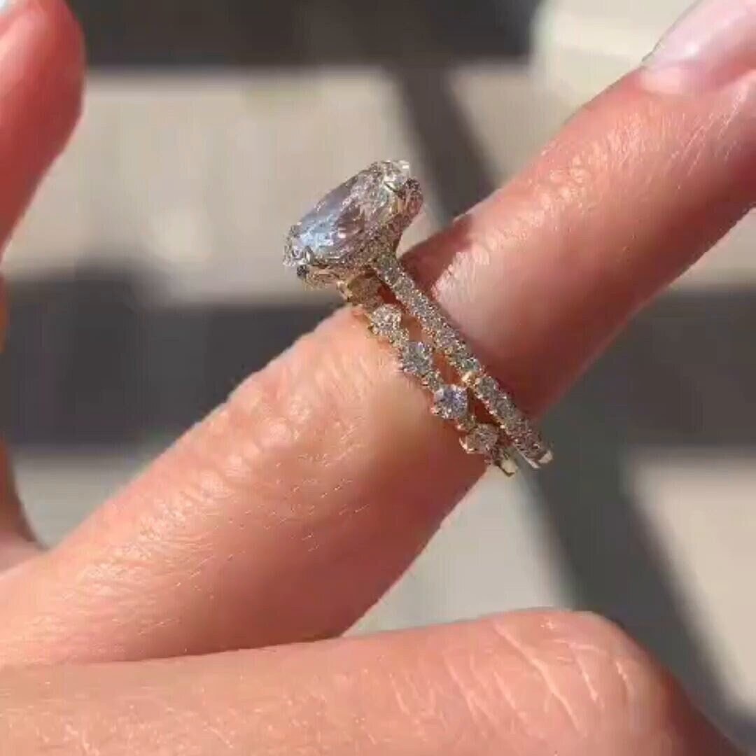 3 CT Oval Cut Moissanite Wedding Ring Set Moissanite Engagement Ring ...