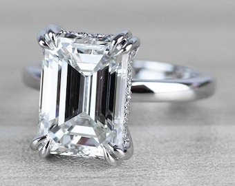 5 CT Vintage Emerald Cut Moissanite Diamond Engagement Ring dubbele Prong verborgen Halo trouwring Solitaire Ring belofte Ring cadeau haar