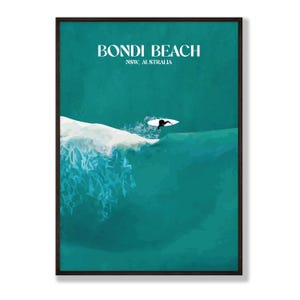 Bondi Beach Surfing Print | Coastal Wall Art Australia | Ocean Wave Poster | Surf Decor for Beach House | Surfer Gift for Him Her