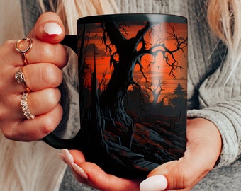 Halloween Hunted House Mug - Vintage Style, Spooky Halloween House - 15oz Mug - Halloween Gift