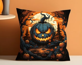 Halloween pumpkin Spun Polyester Square Pillow. Halloween pillow. Halloween vintage decor. Pumpkin Decor.