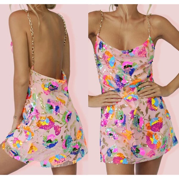 Orange Sequin Dress Mini Dress Etsy