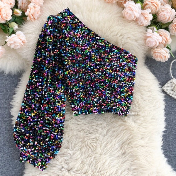 Green & Gold Sequin Top w/Fur Collar-YMYH (Fur Hood SOLD OUT) main image 1
