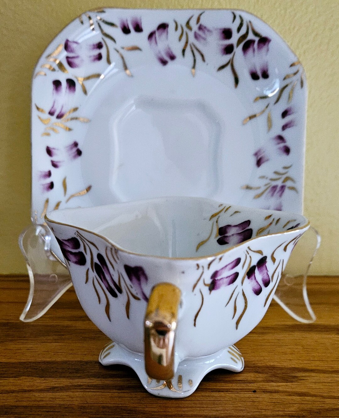 魅力的な Vintage Hand Demitasse Tea Coffee Square Porcelain Painted 日焼け止め
