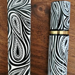 Vintage 1969 Avon "Patterns" Perfume Rollette with Original Box | Black & White Paisley Retro Vanity Decor | Collectible