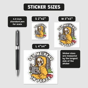 Book Lover Skeleton Sticker, Let Me Read in Peace skull sticker, Gothic Bookworm Gift image 6
