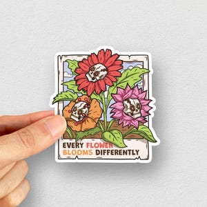 Every Flower Blooms Differently. Motivational Skull Stickers for Laptops & Water Bottles. Kiss-Cut Stickers
