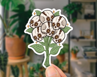 Keep Growing Skull Bouquet Sticker | Dark Floral Gothic Skull Flower Art Decal (Kiss-cut)