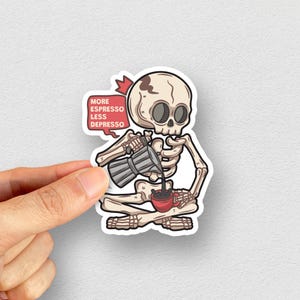 More Espresso Less Depresso. Funny Stickers, Skull Sticker, Laptop Sticker, Water bottle sticker, Kiss-Cut Stickers