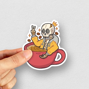 Blend with coffee. Coffee lovers sticker. Funny Skull Stickers for Laptops & Water Bottles. Kiss-Cut Stickers