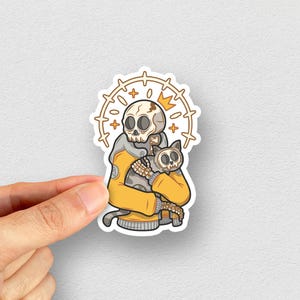 The Skull and His Cat. Funny Stickers, Skull Sticker, Laptop Sticker, Water bottle sticker, Kiss-Cut Stickers
