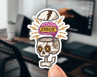 Hersenfout laptopsticker, grappige sticker geestelijke gezondheid, sticker overweldigde schedel, ADHD-humorcadeau