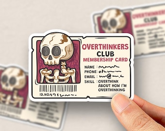Overthinker Club Membership Card Sticker – Funny Social Anxiety Humor, Relatable Mental Health Decal
