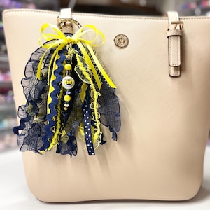 Mini Ribbon Tassel Charm | Bogg Bag Accessories | Michigan Ribbon Tassel | Game Day Charm | Yeti Camino Accessory | Backpack Charm | Go Blue