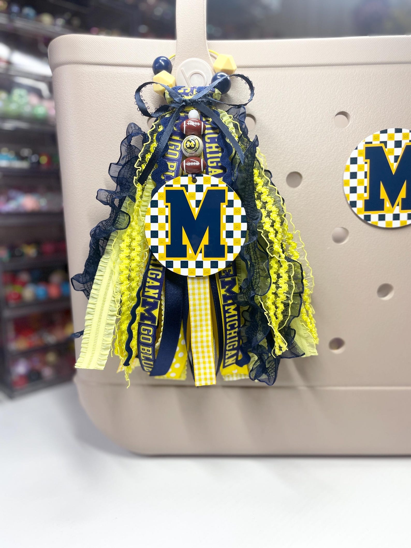 Michigan Ribbon Bogg Bag Tassel: Football Bag Charm, Go Blue ...