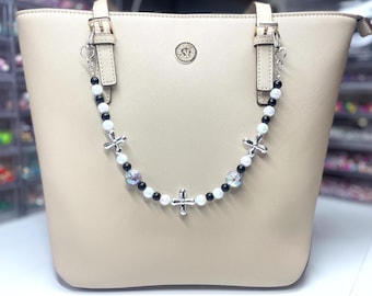Beaded Bag Chain Charm | Yeti Camino Accessories |  Black, White & Silver Purse Charm