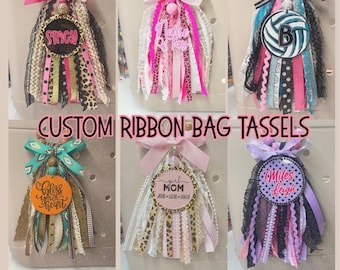 Custom Ribbon Bag Tassel | Bogg Bag Tassels | Sports Ribbon Tassel | Cheer Bag Tassel | Game Day Charm | Backpack Tag | Purse Ribbon Charms