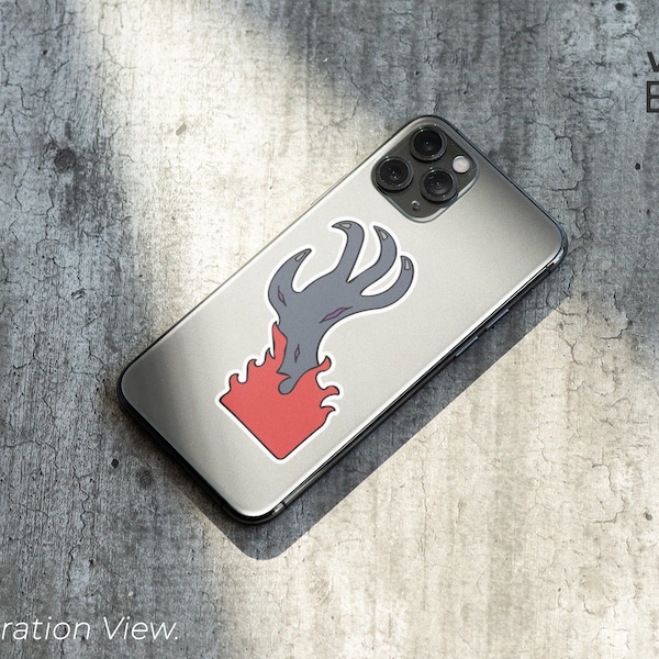Wonder Enigma "Burning Hand" Decal, Spooky Gothic Monster Flames Fantasy Sticker