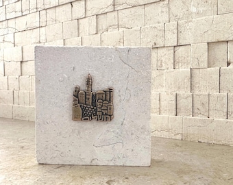 Pisapapeles de piedra de Jerusalén, placa con el horizonte de la ciudad de David, recuerdo decorativo de escritorio hecho a mano de Israel