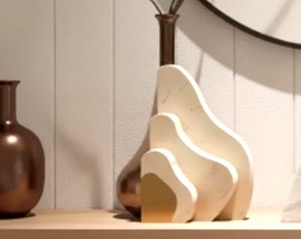 Steinwellen-Buchstütze mit Goldakzent, schweres minimalistisches Regaldekor, moderne Büro-Buchstützen