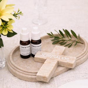 Cross Aromatherapy Diffuser, Microwave Or Oven Heated, Jerusalem Stone Essential Oil Set
