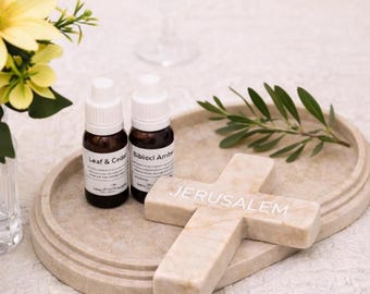 Kreuz Aromatherapie Diffusor, Mikrowelle oder Ofen beheizt, Jerusalem Stone ätherisches Öl Set