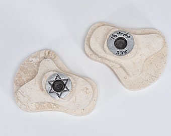 Shabbat Candle Holders made from Jerusalem stone, Original Jewish Candle holders, Wedding and Family Gift