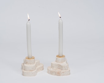 Shabbat Candlesticks made from Jerusalem stone, Gems of jerusalem holy products, 3 floors candlesticks, golden inserts, Judaica art