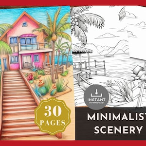 Minimalist Scenery Coloring Pages,Summer landscape coloring Printable, Boho Coloring Pages, Instant Download,Adults, Kids, Stress Relief