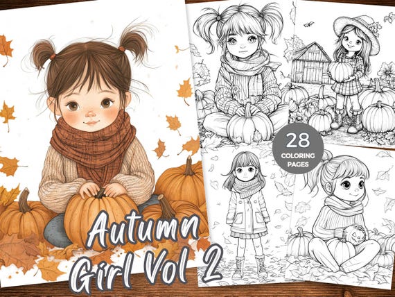 Fall Cuties Coloring Pages Autumn Girl Coloring sheet Autumn Coloring Pages Printable Grayscale Rustic Fall Girls Coloring Book for Adults