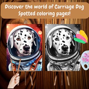 Op de afbeelding: Een schilderen-op-nummer-set met een Dalmati&euml;r die een astronautenhelm draagt. De set bevat een canvas, kwasten en een palet met verschillende kleuren.