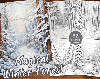 Magical Winter Forest Coloring Pages Forest Coloring Book for Adults Instant Download Coloring Printable Whimsical Forest Coloring Sheets
