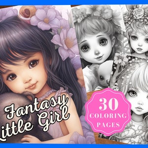 30 Fantasy Little Girl Coloring Page Book, Téléchargement instantané, PDF imprimable, Fée, Anime fantastique, Adultes, Enfants, Soulagement du stress, Pleine conscience