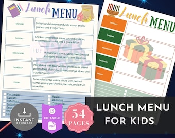 Editable Lunch Menu For Kids, INSTANT DOWNLOAD, Editable PDF Kids Lunch Menu, Home Daycare Monthly Menu, Preschool Menu, Back to School