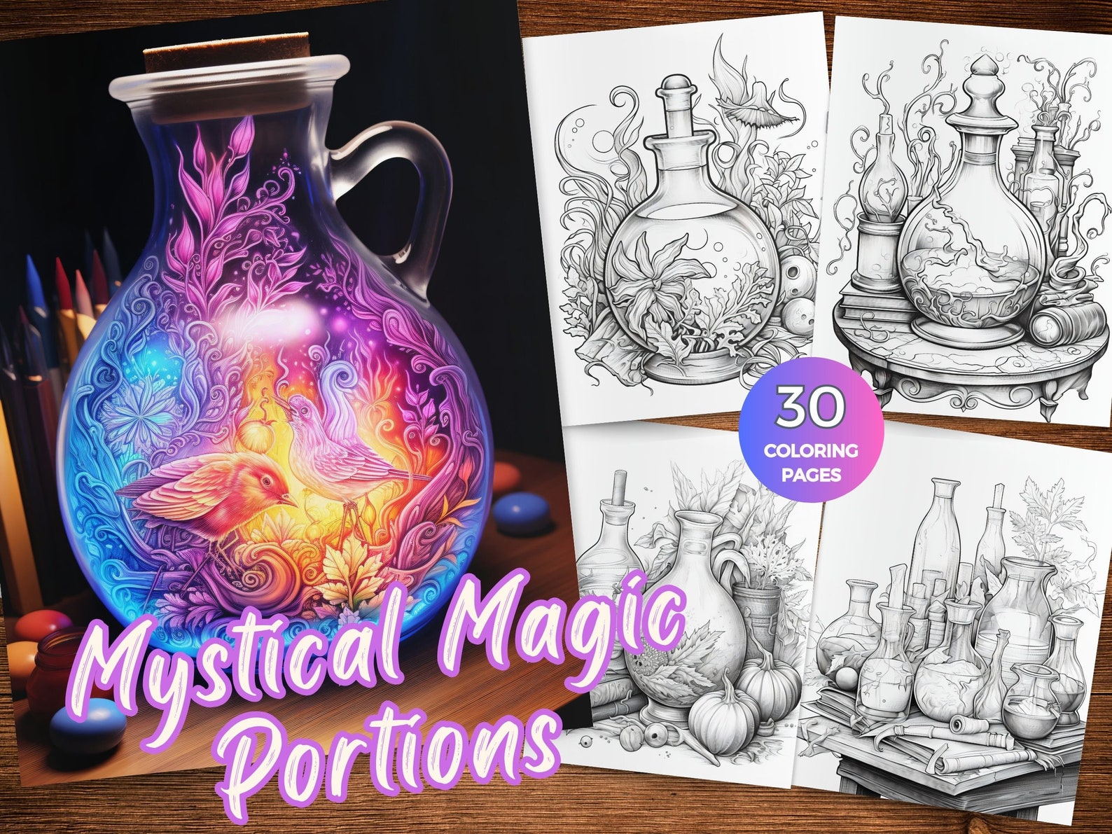 Magic Potion Coloring Pages Adult and Kids Coloring Book Fantasy ...