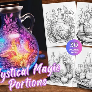 Magic Potion Coloring Pages Adult And Kids Coloring Book Fantasy Coloring Sheets Instant Download Printable PDF Mystical Portions coloring