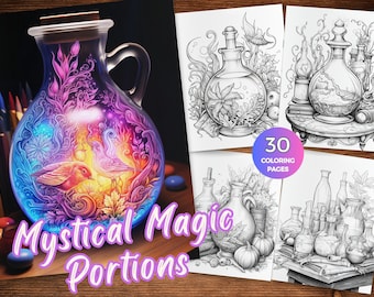 Magic Potion Coloring Pages Adult And Kids Coloring Book Fantasy Coloring Sheets Instant Download Printable PDF Mystical Portions coloring