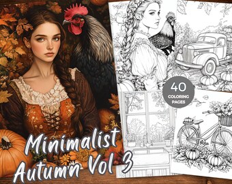 Minimalist Autumn Coloring Book Fall Coloring Pages for Adults Autumn Scene Grayscale Coloring Sheets Hello Autumn Colouring Printable PDF
