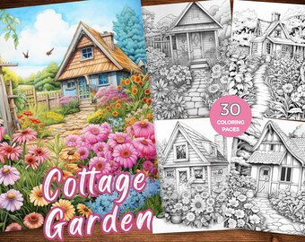 Cottage Garden coloring pages enchanted garden coloring book Grandma secret garden coloring sheet minimalist garden grayscale coloring page