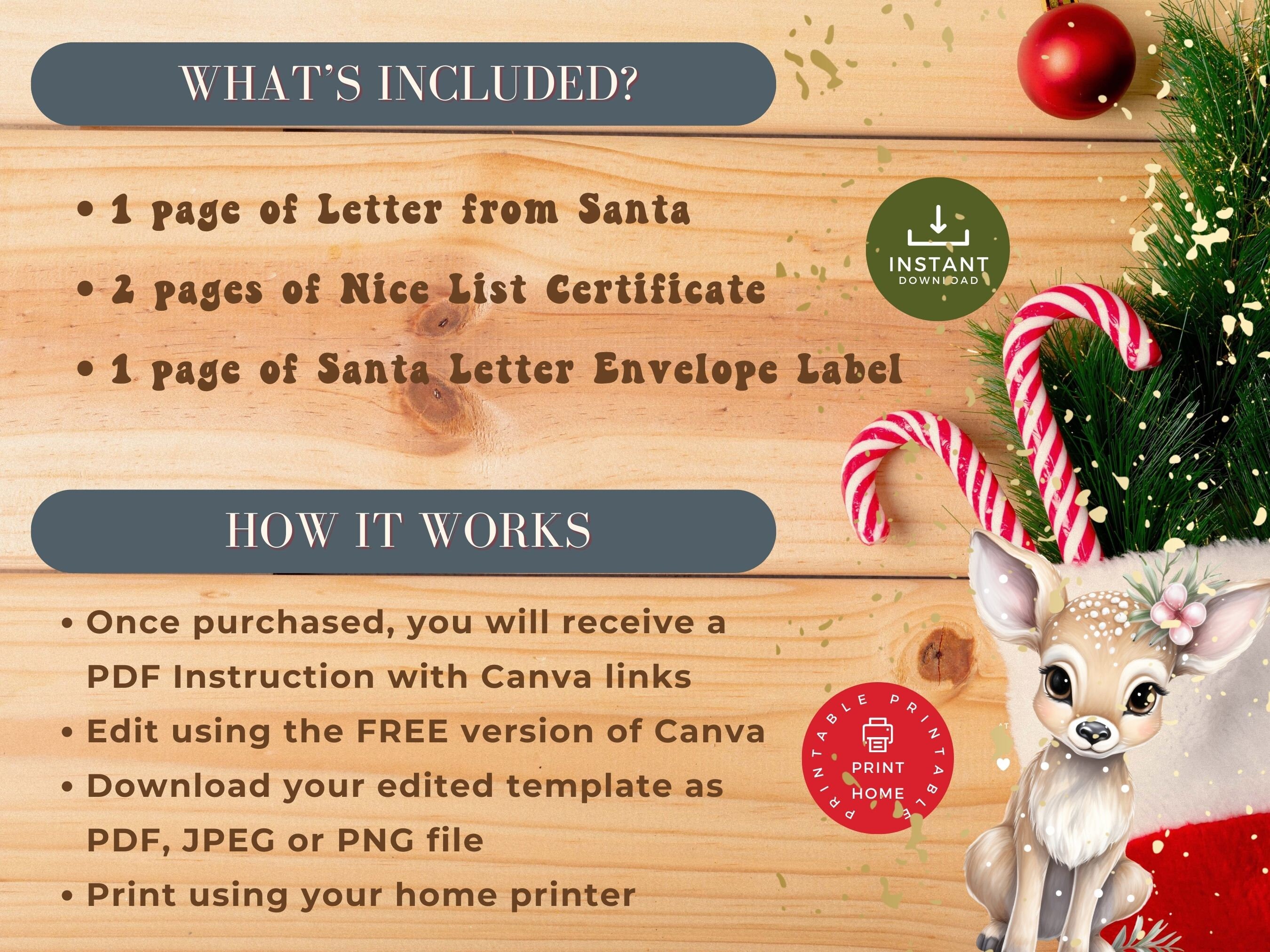 Letter From Santa Editable Canva, Official Nice List Certificate ...