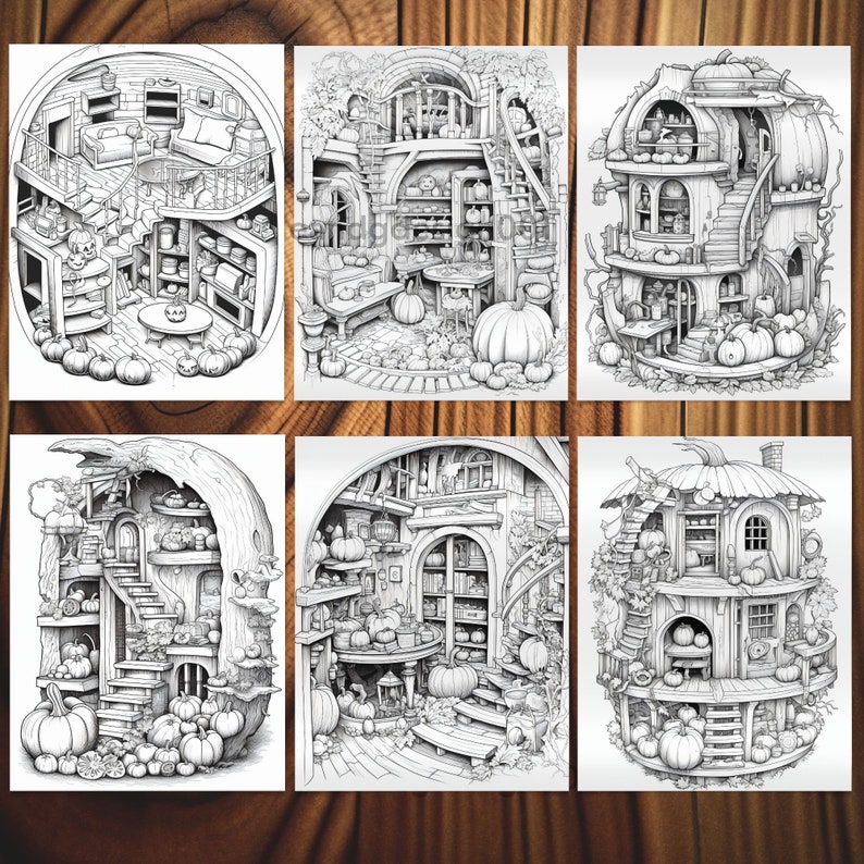 Isometric Room Coloring Pages Interior Isometric Witchy Home Coloring ...