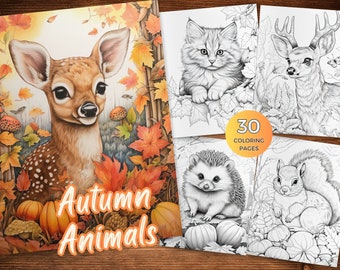 Autumn Animals Coloring Pages Fall Animals Coloring Book for Adults Instant Download Autumn Animals Grayscale Coloring Sheets Autumn Charm