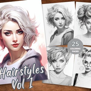 Hairstyles Coloring Pages of Hairstyles Coloring Book Fashion hair grayscale coloring book trending hairstyle coloring sheets PDF short hair