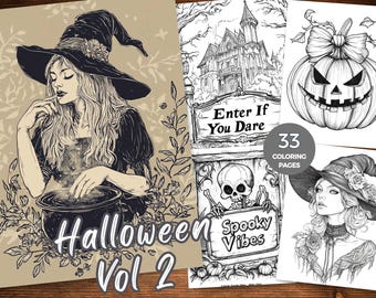 Spooky Halloween Coloring Pages for Adults Gothic Fantasy Coloring Pages Printable PDF Instant Download Grayscale Coloring Happy Halloween