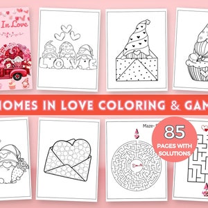 Valentine Gnome Coloring Pages Printable Cute Valentine Coloring Book Utimate Gnomes in Love Coloring and Game BUNDLE activity