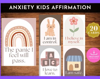 Anxiety Affirmation Card For Kids, Motivational Cards, Positivity Cards, Kids Positivity Cards, Kids Affirmation Cards, Positive Flash cards