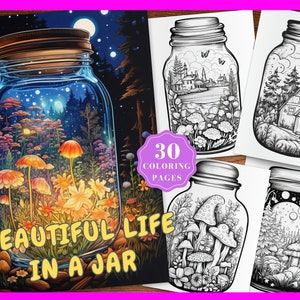 Beautiful Life In Jar Grayscale Coloring Pages Terrarium Coloring Book for Adults Instant Download Coloring Printable In A Jar Coloring Page