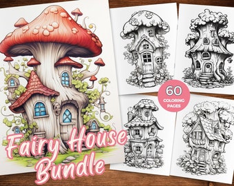 Enchanted Fairy Houses Coloring Page Blooming Fairy house coloring Fairy House Coloring Books Fairy House Grayscale coloring sheets