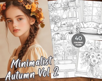 Minimalist Autumn Coloring Book Fall Coloring Pages for Adults Autumn Scene Grayscale Coloring Sheets Hello Autumn Colouring Printable PDF